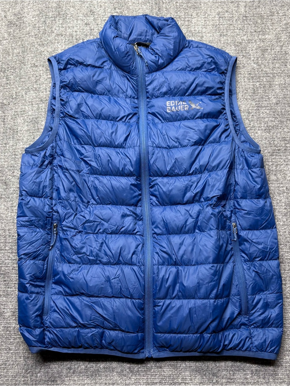 Eddie Bauer Vest Mens M Blue EB650 Lightweight Down Puffer Full Zip Outdoor